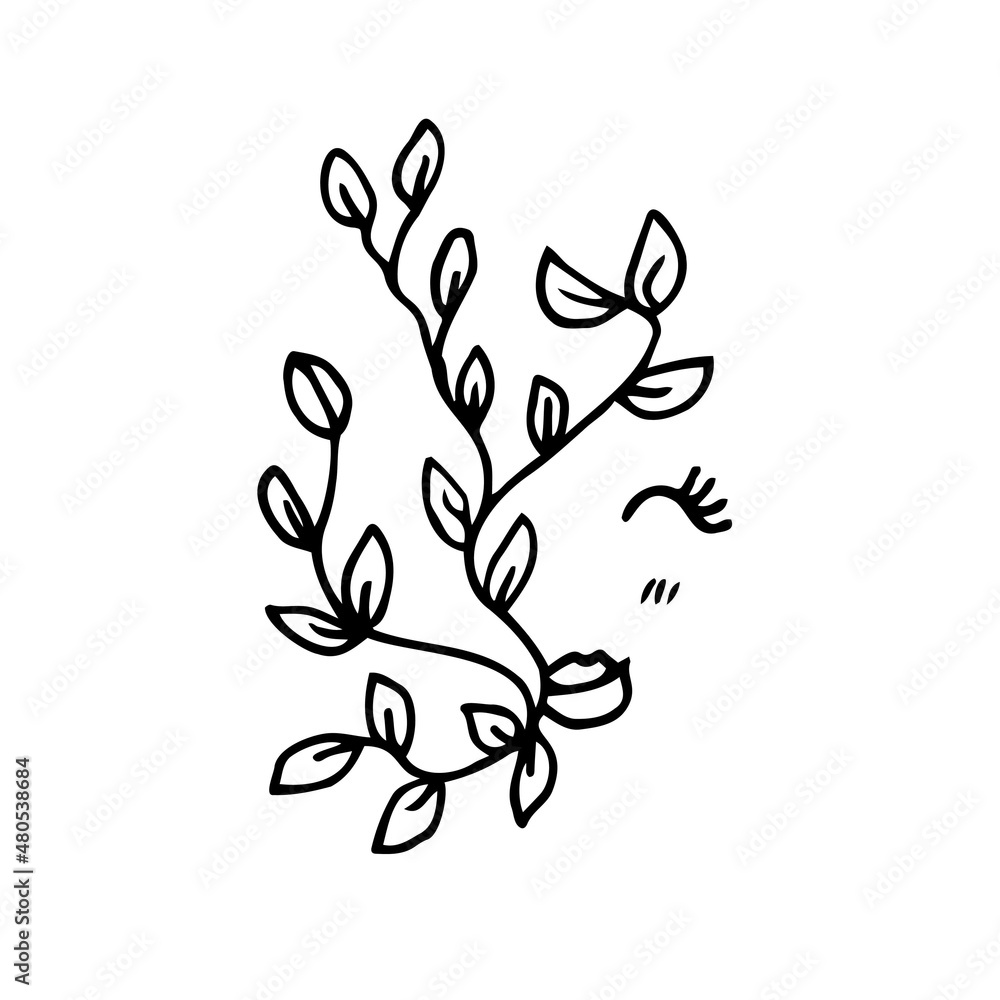 Vector lineart abstract female portrait with leaves. Minimalist vector icon of people. Face line art. For postcard, poster, poster, brochure, cover design, web.