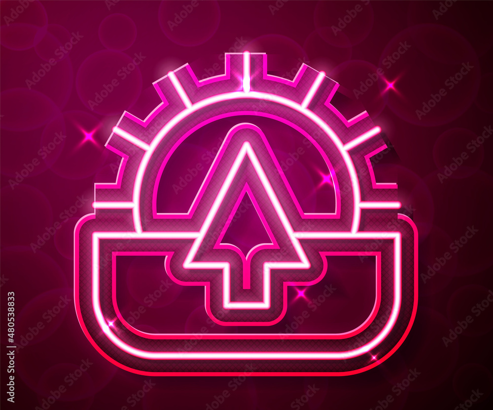 Glowing neon line Sunrise icon isolated on red background. Vector Glowing neon line Sunrise icon isolated on red background. Vector