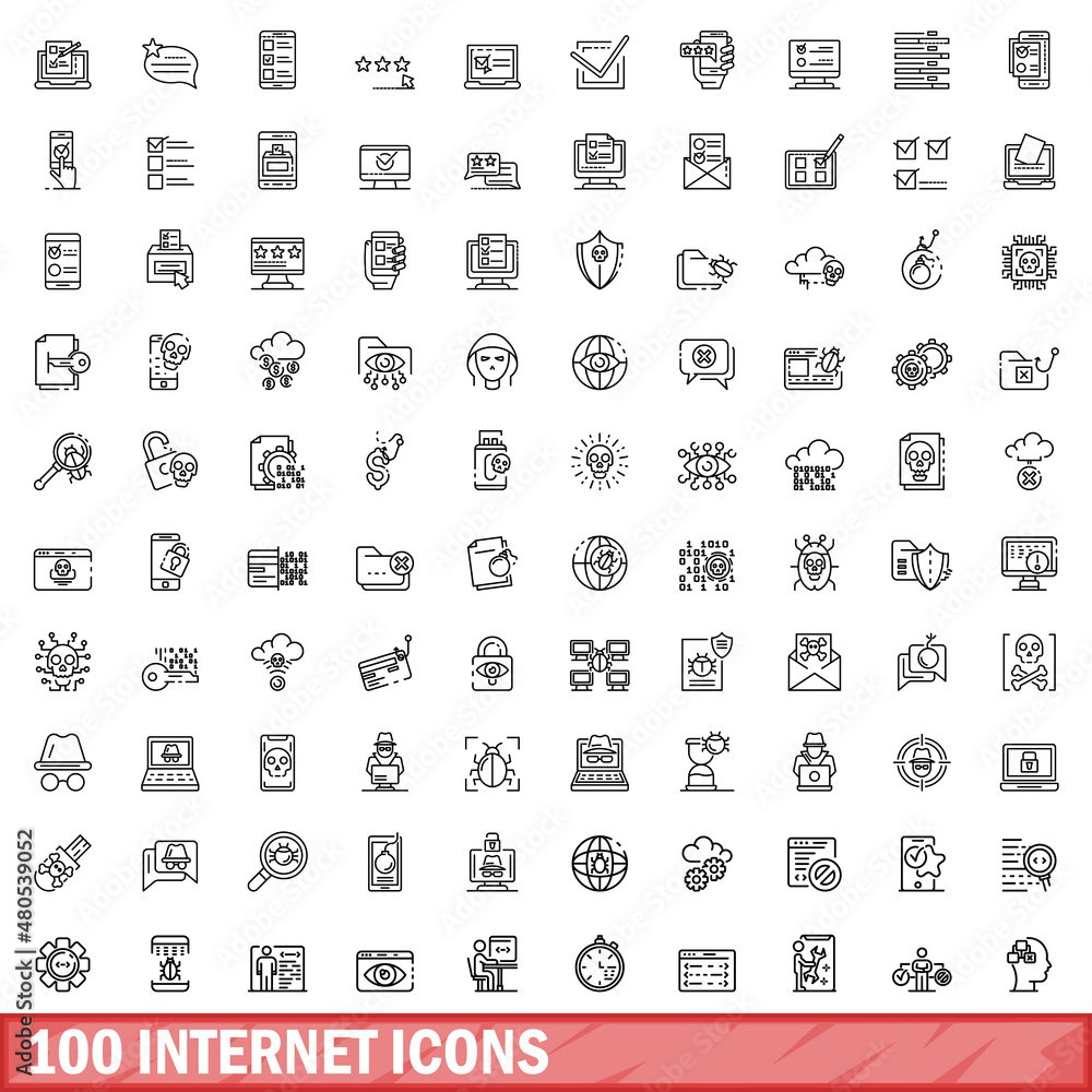 100 internet icons set, outline style 100 internet icons set, outline style