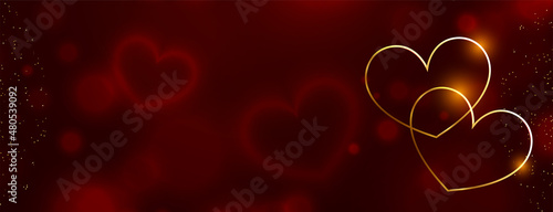 luxury golden hearts on red bokeh banner design