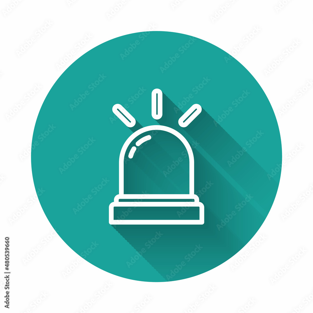 White line Motion sensor icon isolated with long shadow. Green circle button. Vector White line Motion sensor icon isolated with long shadow. Green circle button. Vector