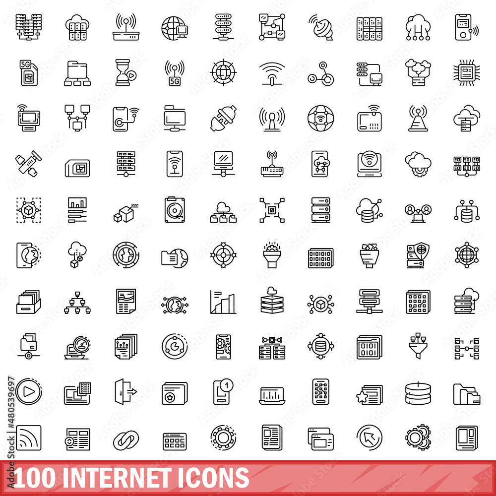 Fototapeta premium 100 internet icons set, outline style