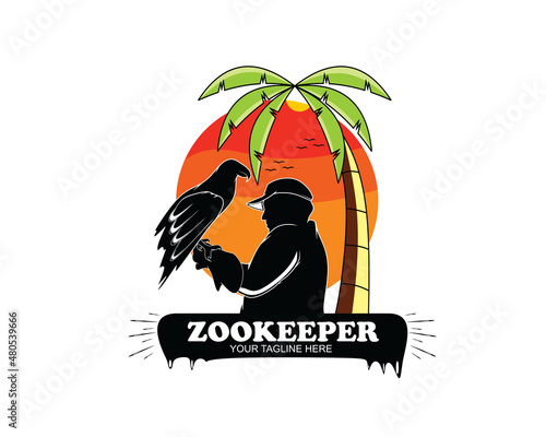 Zoo keeper logo silhouette vector illustration