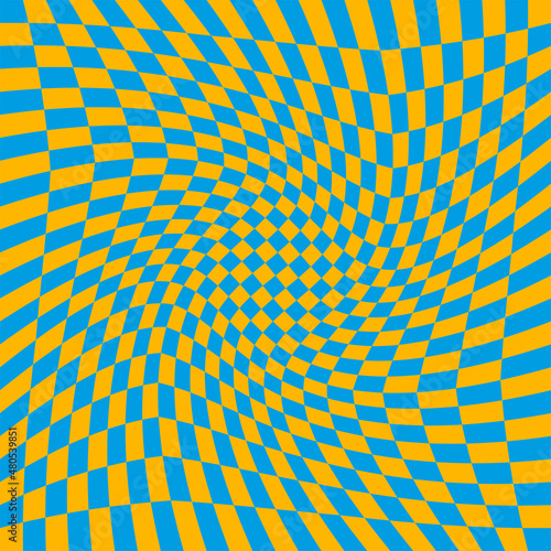 Distorted surface. Chess background with distortion. Optical illusion banner