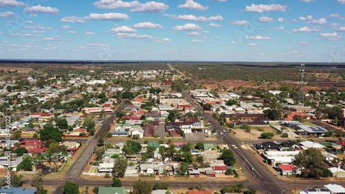 Aerial panning over regional mining town Cobar on Barrier highway – 4k.
 photo