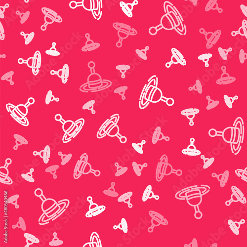 White line Fishing float in water icon isolated seamless pattern on red background. Fishing tackle. Vector