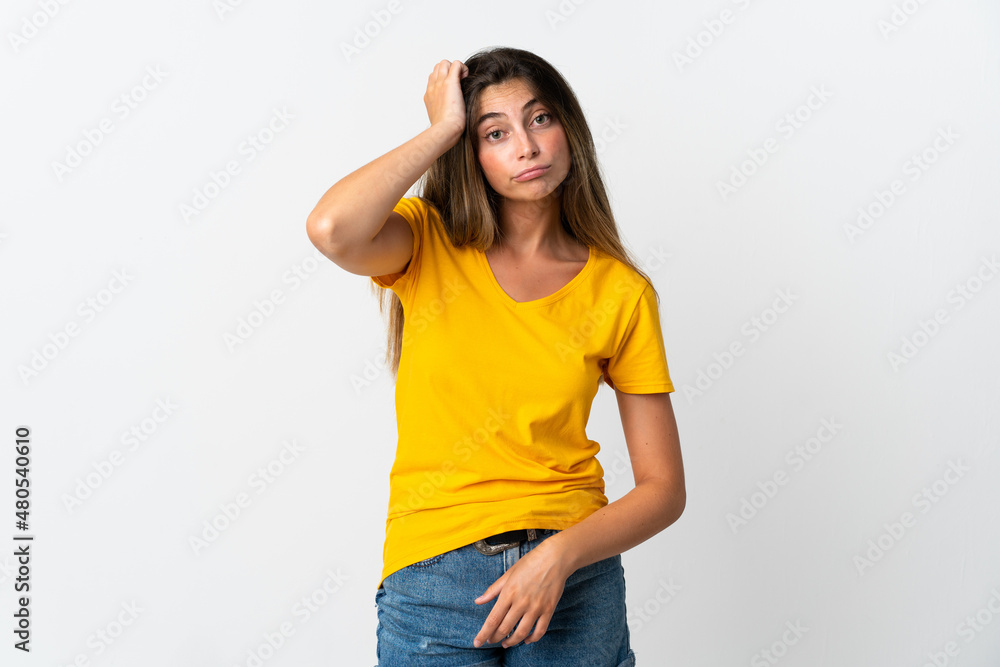 Young caucasian woman isolated on white background with an expression of frustration and not understanding Young caucasian woman isolated on white background with an expression of frustration and not understanding
