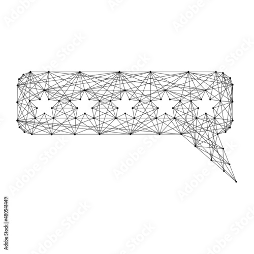 Message with stars, customer rating concept from abstract futuristic polygonal black lines and dots. Vector illustration.