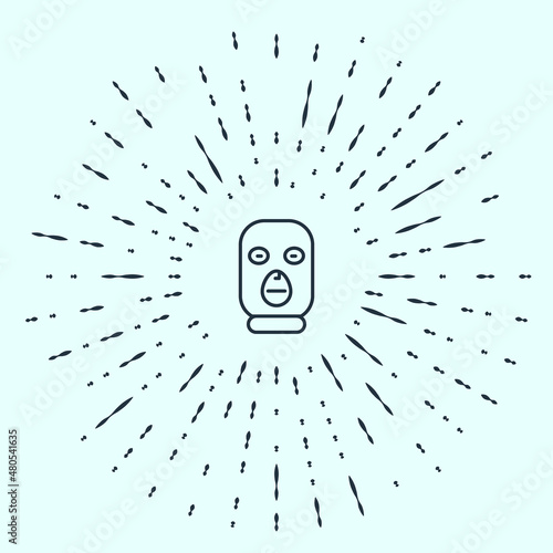 Black line Thief mask icon isolated on grey background. Bandit mask, criminal man. Abstract circle random dots. Vector