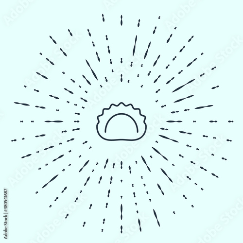 Black line Dumplings icon isolated on grey background. Pierogi, varenyky, pelmeni, ravioli. Traditional Ukrainian food. Abstract circle random dots. Vector