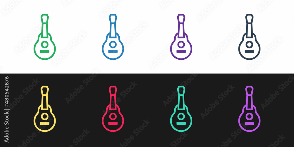 Set line Mexican guitar icon isolated on black and white background. Acoustic guitar. String musical instrument. Vector Set line Mexican guitar icon isolated on black and white background. Acoustic guitar. String musical instrument. Vector