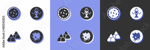 Set Rice in a bowl, Homemade pie, Zongzi bamboo steamer and Served fish plate icon. Vector