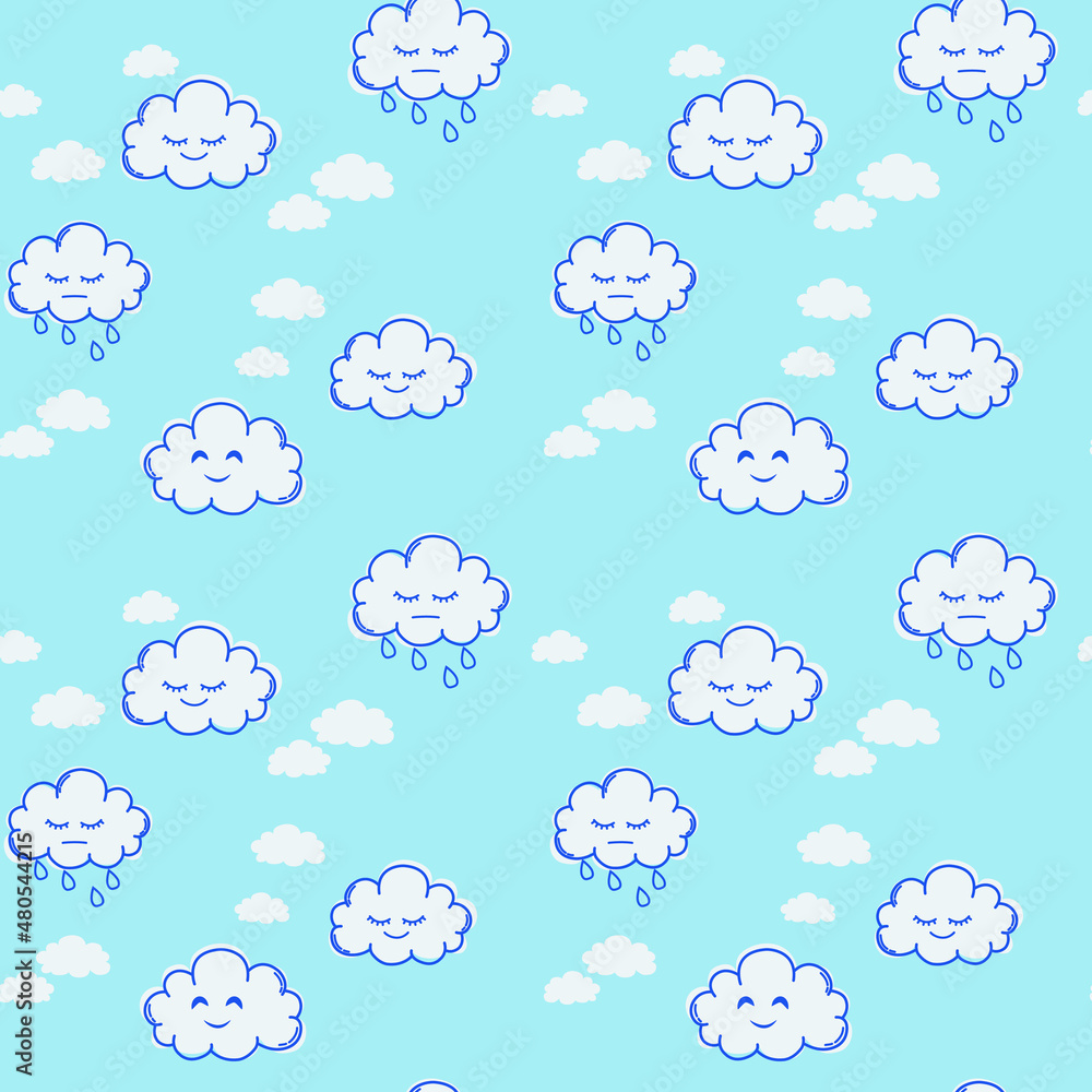 Seamless baby blue background with clouds