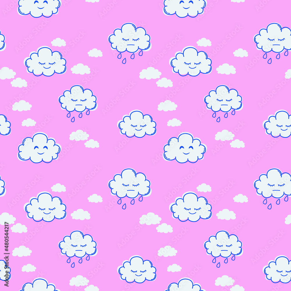 Seamless baby pink background with clouds