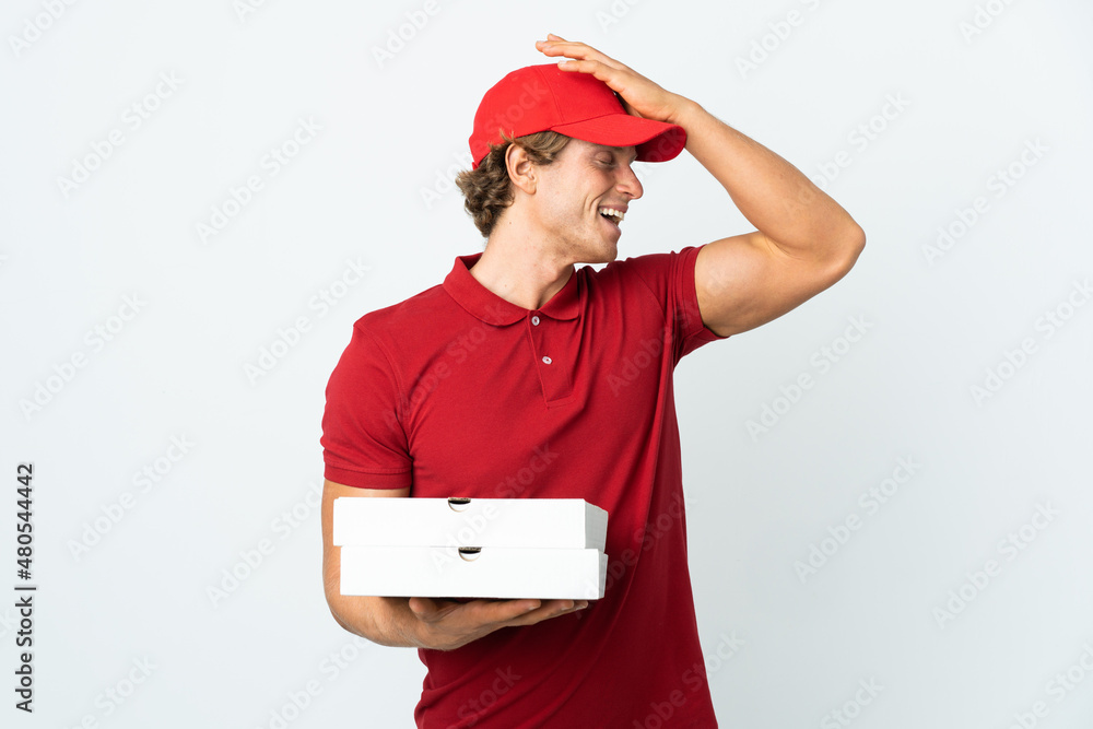 pizza delivery man over isolated white background has realized something and intending the solution pizza delivery man over isolated white background has realized something and intending the solution