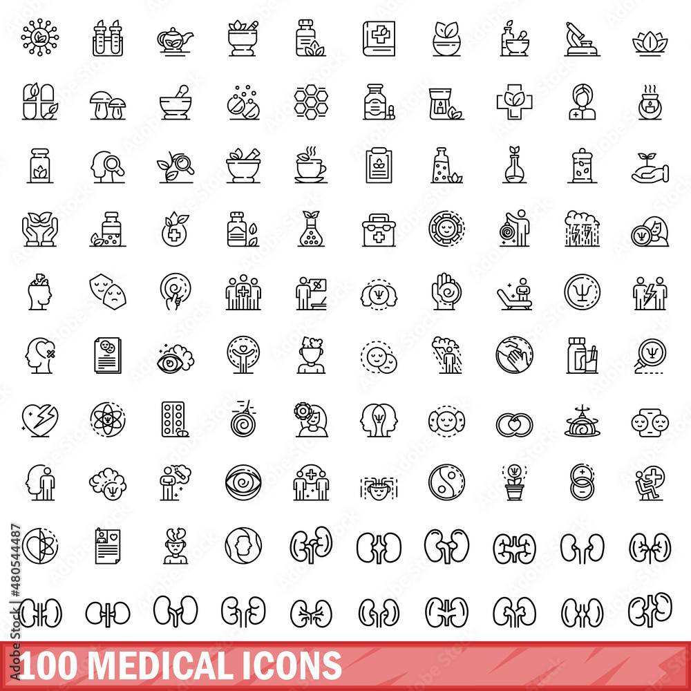100 medical icons set, outline style 100 medical icons set, outline style