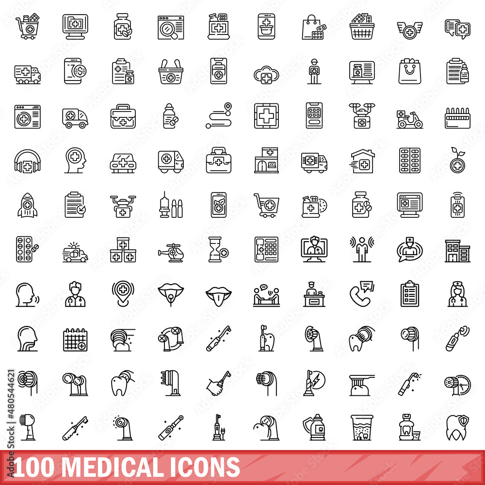 Fototapeta premium 100 medical icons set, outline style