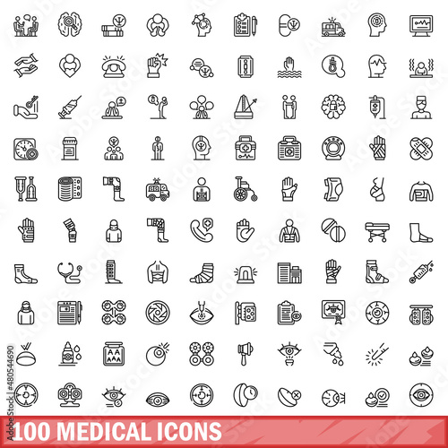 100 medical icons set, outline style