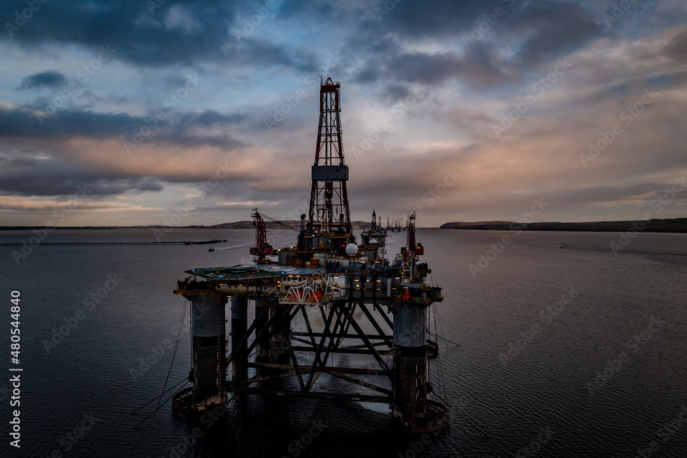 Oil and Gas Drilling Platform at Night
