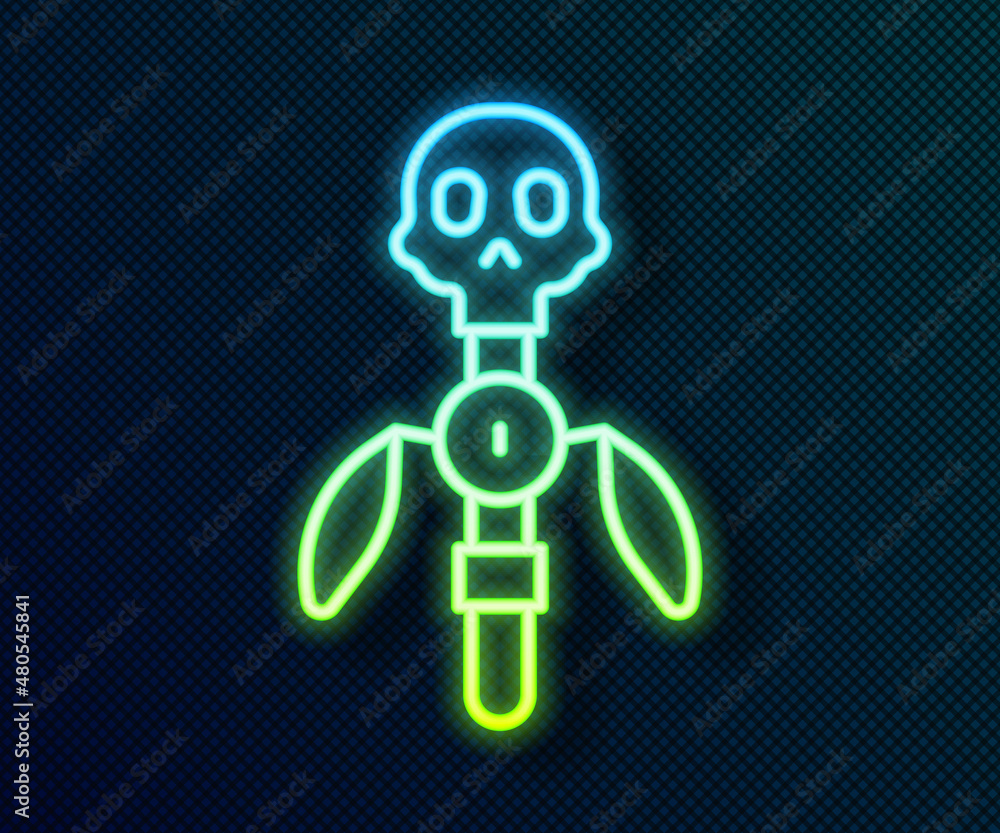 Glowing neon line Magic staff icon isolated on black background. Magic wand, scepter, stick, rod. Vector Glowing neon line Magic staff icon isolated on black background. Magic wand, scepter, stick, rod. Vector