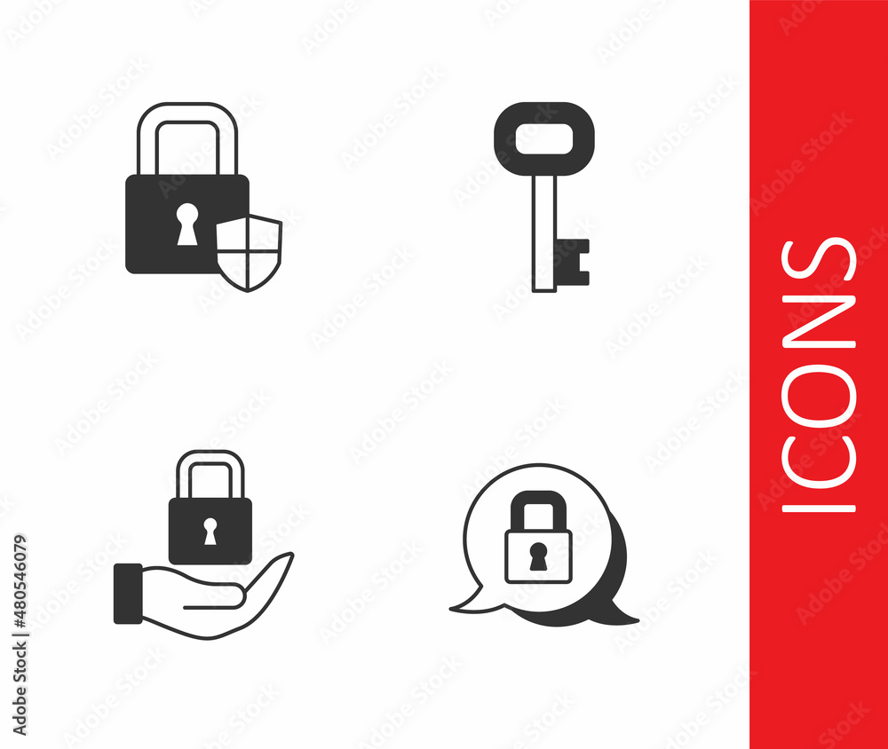 Set Lock, Shield security with lock, and Old key icon. Vector Set Lock, Shield security with lock, and Old key icon. Vector