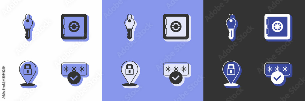 Set Password protection, Key, Lock and Safe icon. Vector Set Password protection, Key, Lock and Safe icon. Vector