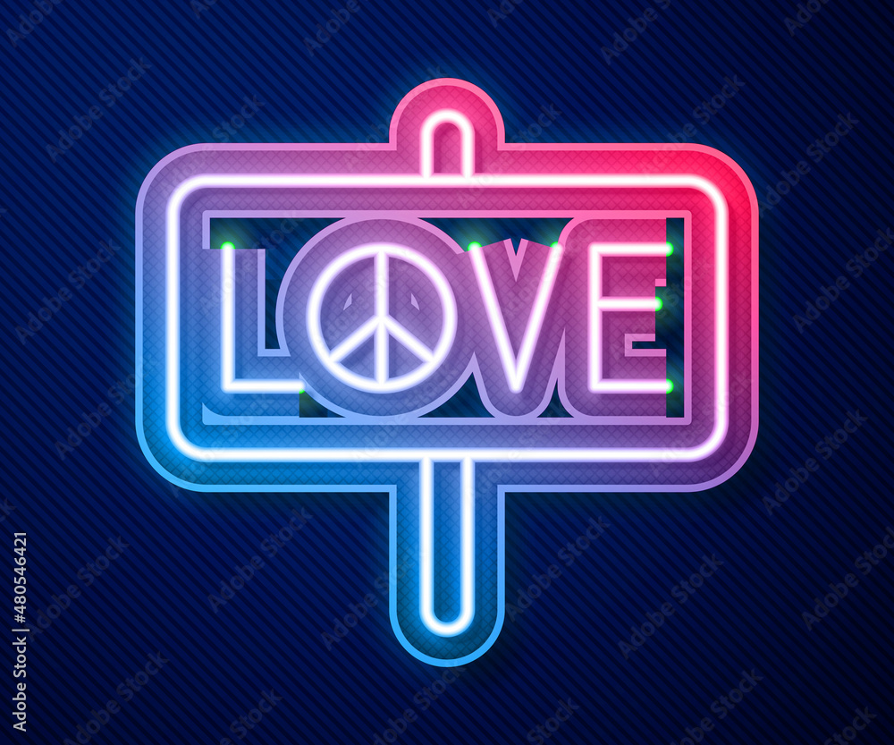 Glowing neon line Peace icon isolated on blue background. Hippie symbol of peace. Vector Glowing neon line Peace icon isolated on blue background. Hippie symbol of peace. Vector