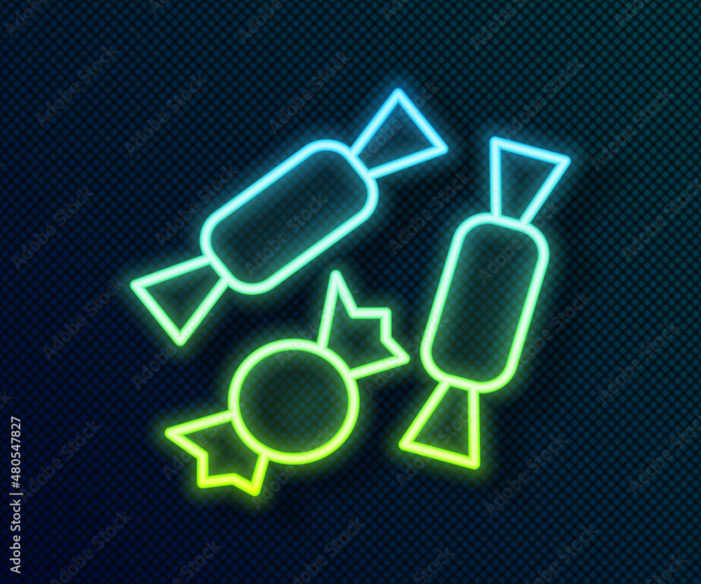 Glowing neon line Candy icon isolated on black background. Happy Halloween party. Vector Glowing neon line Candy icon isolated on black background. Happy Halloween party. Vector