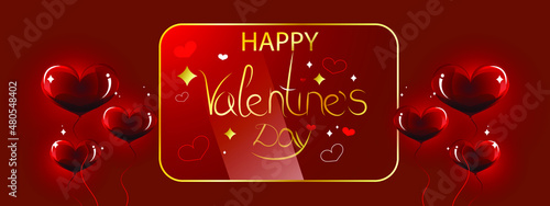 Red hearts on red background.Symbol of love and Valentine's Day. Volumetric heart isolated on a red background. Vector illustration.Valentine`s Day red poster for holiday
