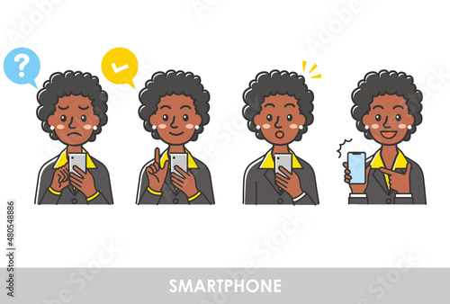 スマートフォンを操作している黒人女性