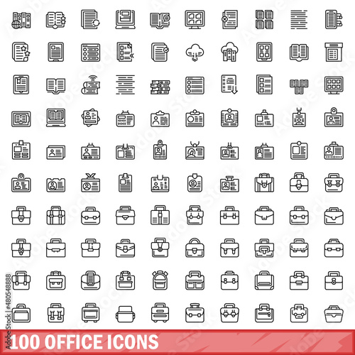 100 office icons set, outline style