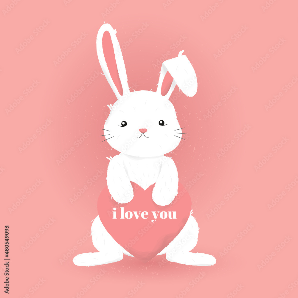 A new card for Valentine's Day, Easter, Mother's Day. Cute, fluffy bunny with a heart and the inscription I love you. For posting, mailing, marketing A new card for Valentine's Day, Easter, Mother's Day. Cute, fluffy bunny with a heart and the inscription I love you. For posting, mailing, marketing