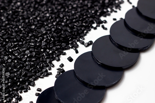 granules of polypropylene, polyamide. Background. Plastic and polymer industry. Microplastic products.  Black circles are probes.