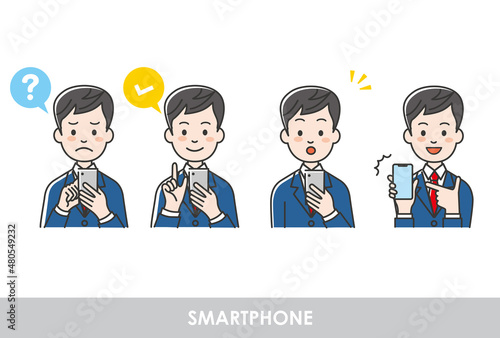 スマートフォンを操作している男子高校生