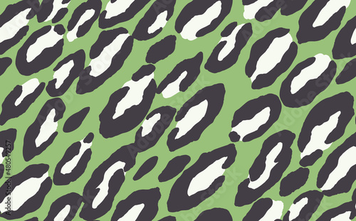 Abstract modern leopard seamless pattern. Animals trendy background. Green decorative vector stock illustration for print, card, postcard, fabric, textile. Modern ornament of stylized skin