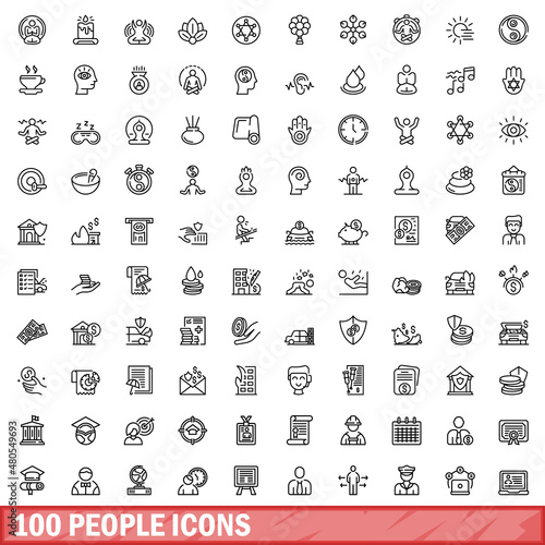 100 people icons set, outline style