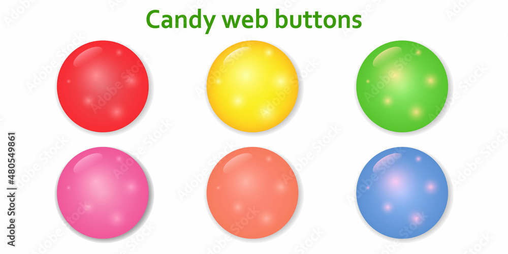 Candy web buttons set. Design elements for websites, mobile applications and online computer games. 3 D. Vector illustration.