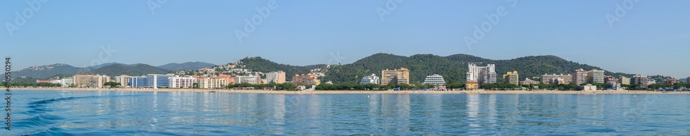 View from the sea towards Malgrat de Mar beach, Catalonia.