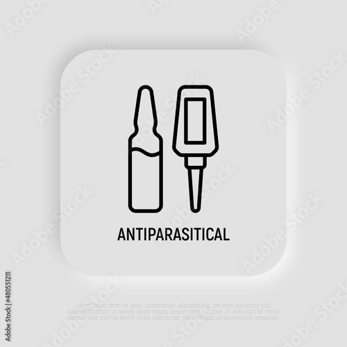 Antiparasitical drops for pets. Vet treatment against flea or mite. Thin line icon. Modern vector illustration for pet shop. photo