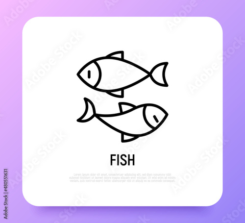 Pisces thin line icon. Modern vector illustration of astrological sign or logo for fish restaurant.