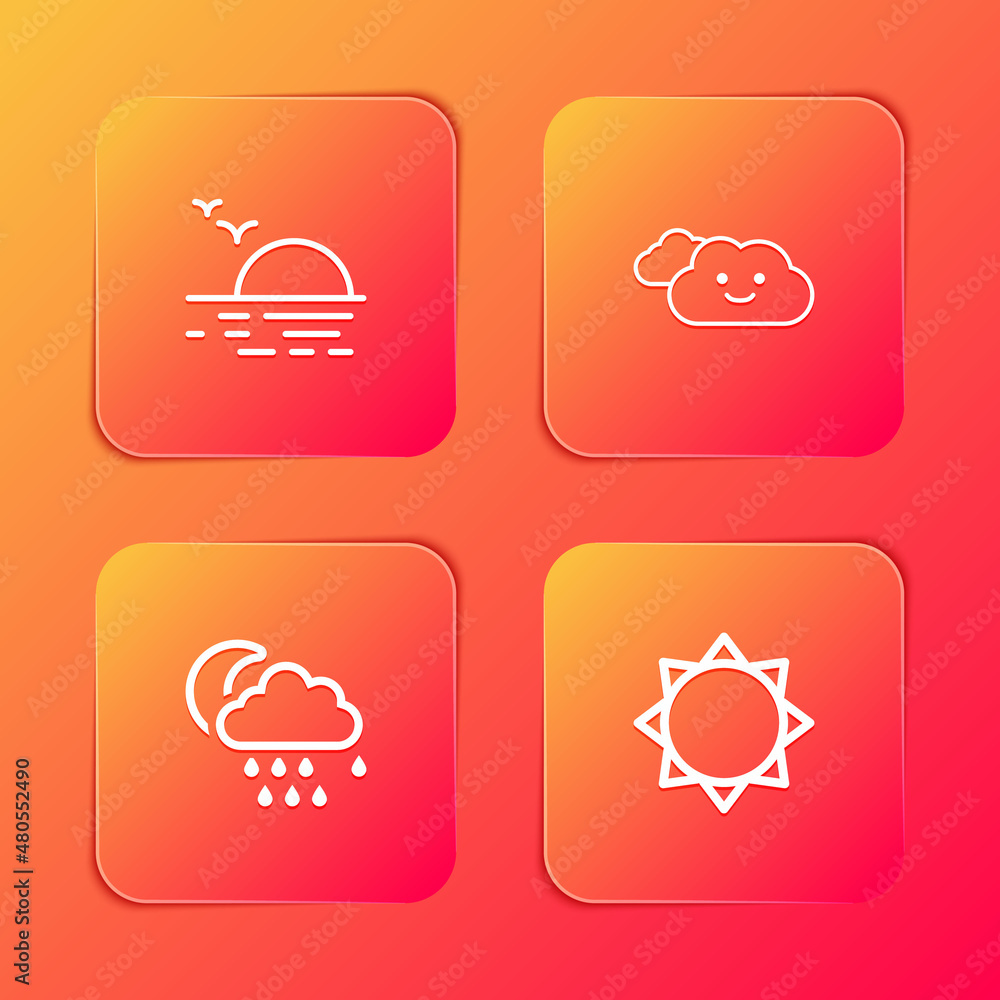 Set Sunset, Cloud, with rain and moon and icon. Vector Set Sunset, Cloud, with rain and moon and icon. Vector
