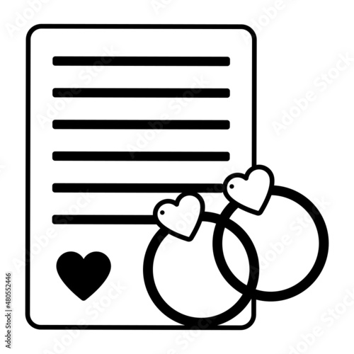 Proposal Letter with pair of engagement rings Concept, Lover Conversation on Paper Vector Icon design, Valentines Day Decor Postcard Symbol, fascination and glamour stock illustration