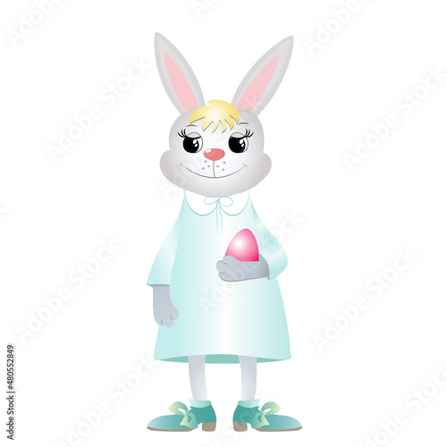 Happy Easter bunnies smiles happily. Vector illustration of a cartoon bunny  for easter cards. Isolated on white background.