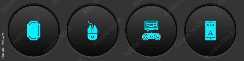 Set Poker table, Computer mouse gaming, Game console with joystick and Mobile and playing game icon. Vector Set Poker table, Computer mouse gaming, Game console with joystick and Mobile and playing game icon. Vector