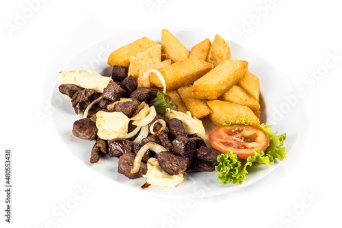 Colorful Food Appetizer Starts Snacks Fresh Delicious Menu Recipe Meal Meat Chicken Fries Fish Seafood Beer on a wooden table