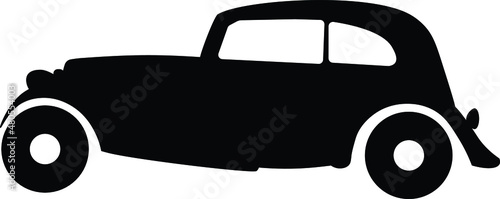 Silhouette of a vintage old car in black and white