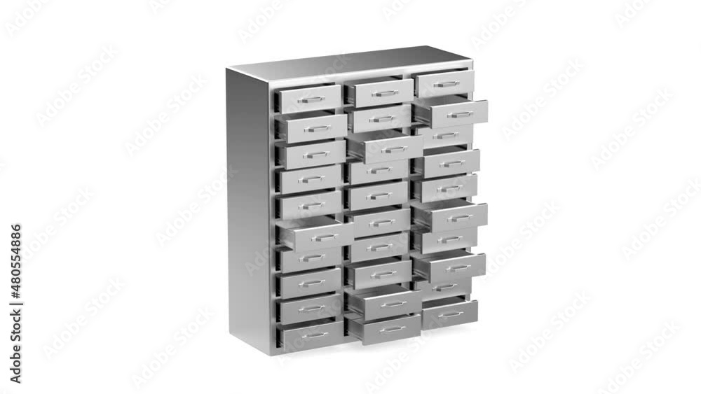 Opening and closing the drawers on the metal file cabinet Opening and closing the drawers on the metal file cabinet
