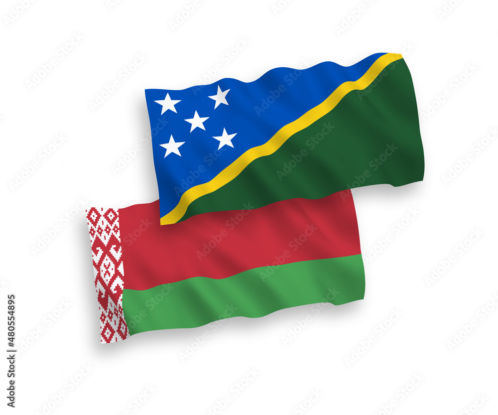 Fototapeta premium Flags of Solomon Islands and Belarus on a white background