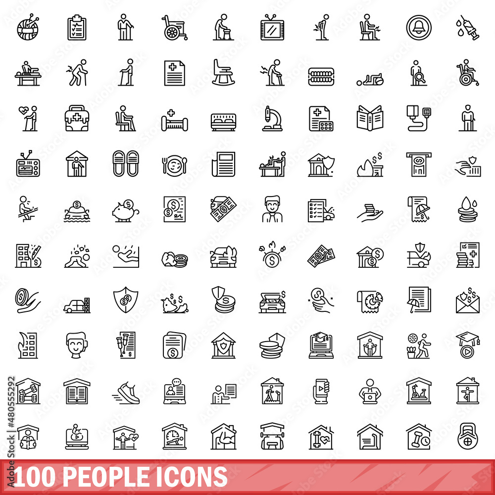 100 people icons set, outline style 100 people icons set, outline style