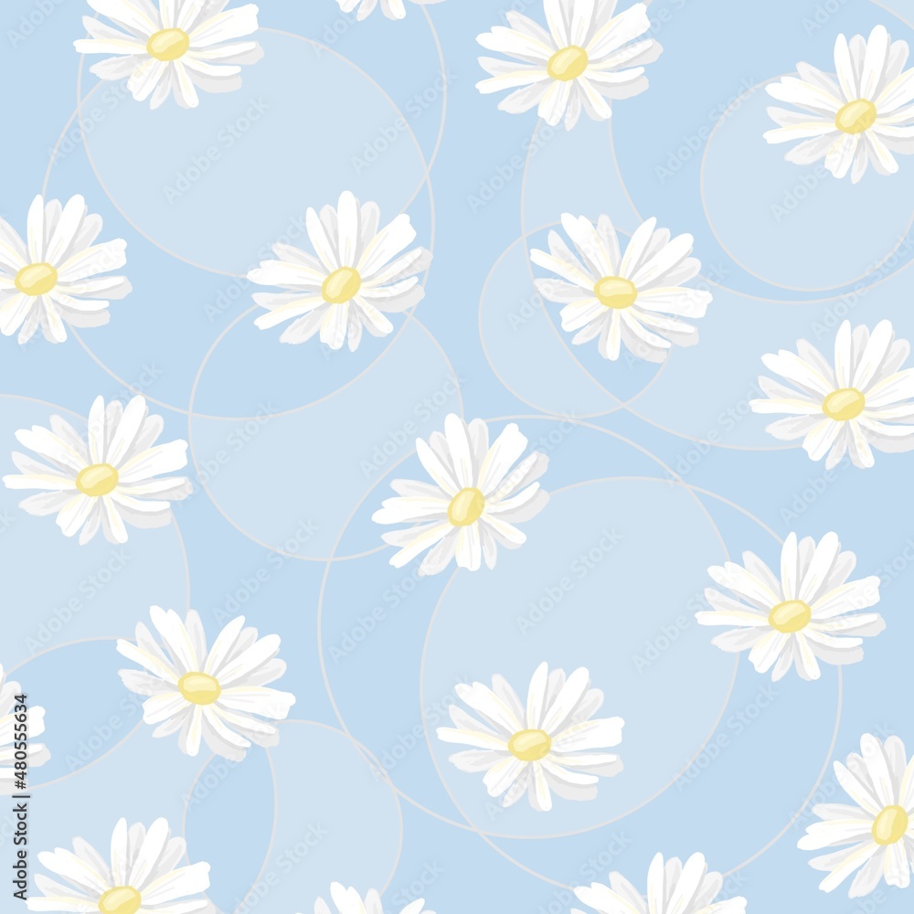 Obraz premium Daisy pattern on blue background. Daisy spring illustration 
